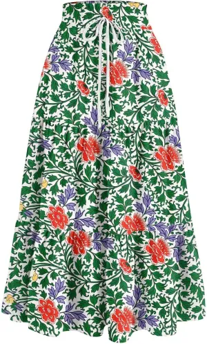 Skirts for Women Summer Tiered Elastic High Waisted Floral Skirt Vacation A Line Drawstring Flowy Long Skirts