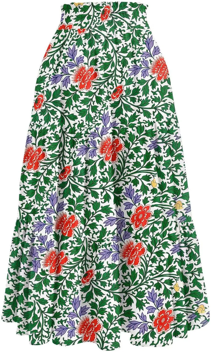 Skirts for Women Summer Tiered Elastic High Waisted Floral Skirt Vacation A Line Drawstring Flowy Long Skirts