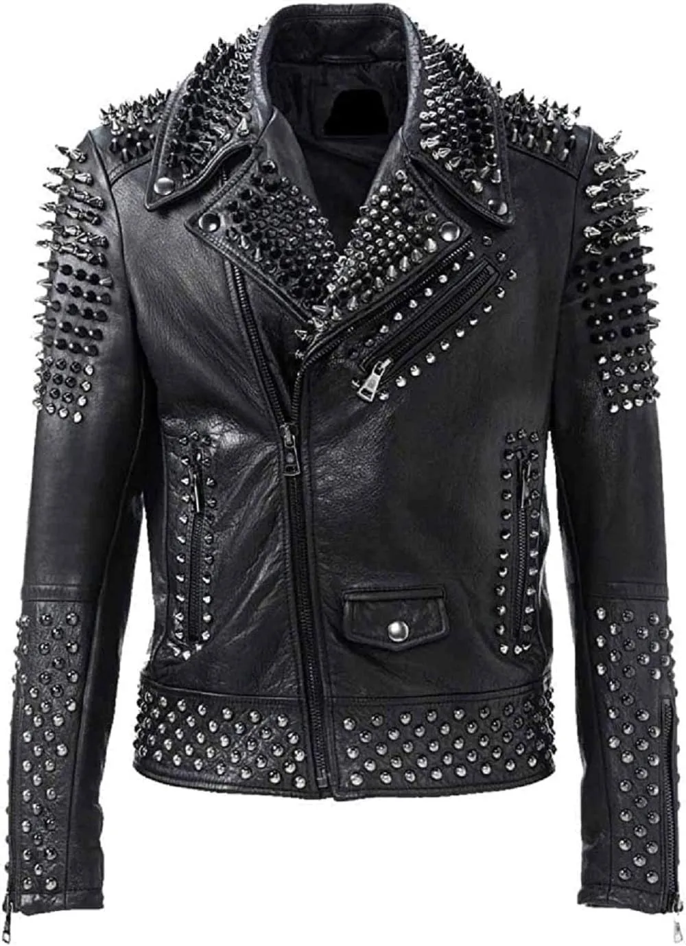 Snakeskin Print Jacket Men - Python Textured Studded Jacket - Rock Punk Spike Brando Motorcycle Leather Jacket
