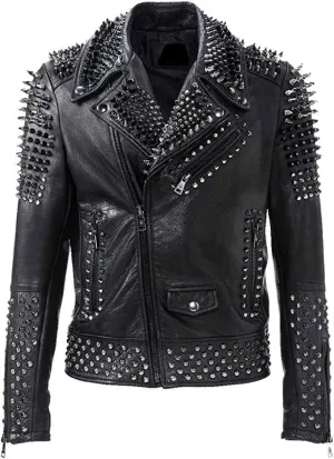 Snakeskin Print Jacket Men - Python Textured Studded Jacket - Rock Punk Spike Brando Motorcycle Leather Jacket