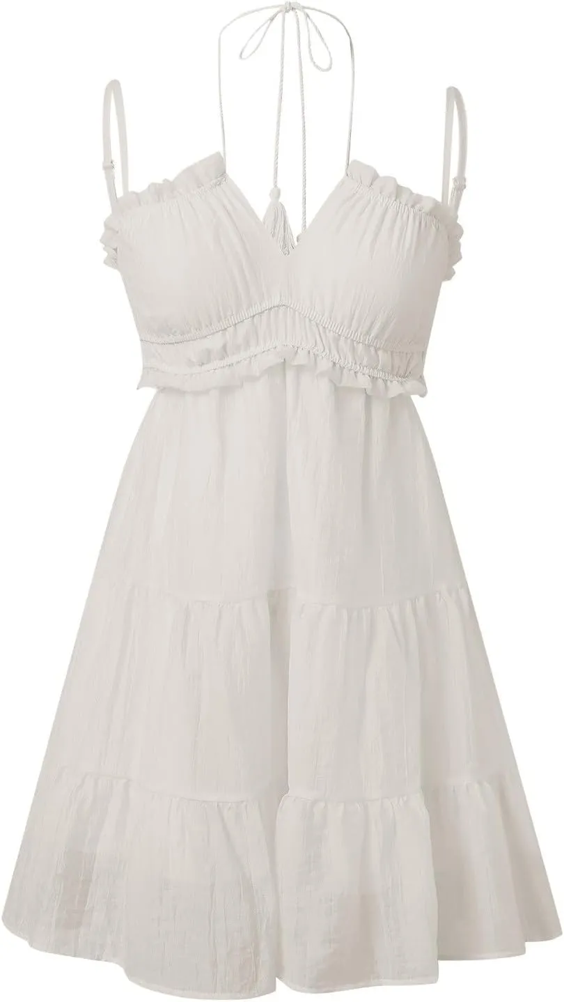 Spring Dresses for Women 2024 Plus Size 2024 Floral V Neck Tie Front Spaghetti Strap Beach Womens Tank Dress