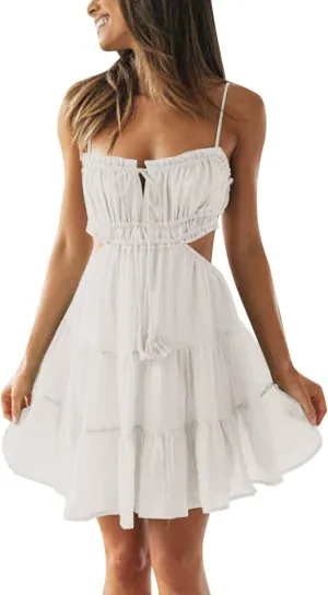 Spring Dresses for Women 2024 Plus Size 2024 Floral V Neck Tie Front Spaghetti Strap Beach Womens Tank Dress