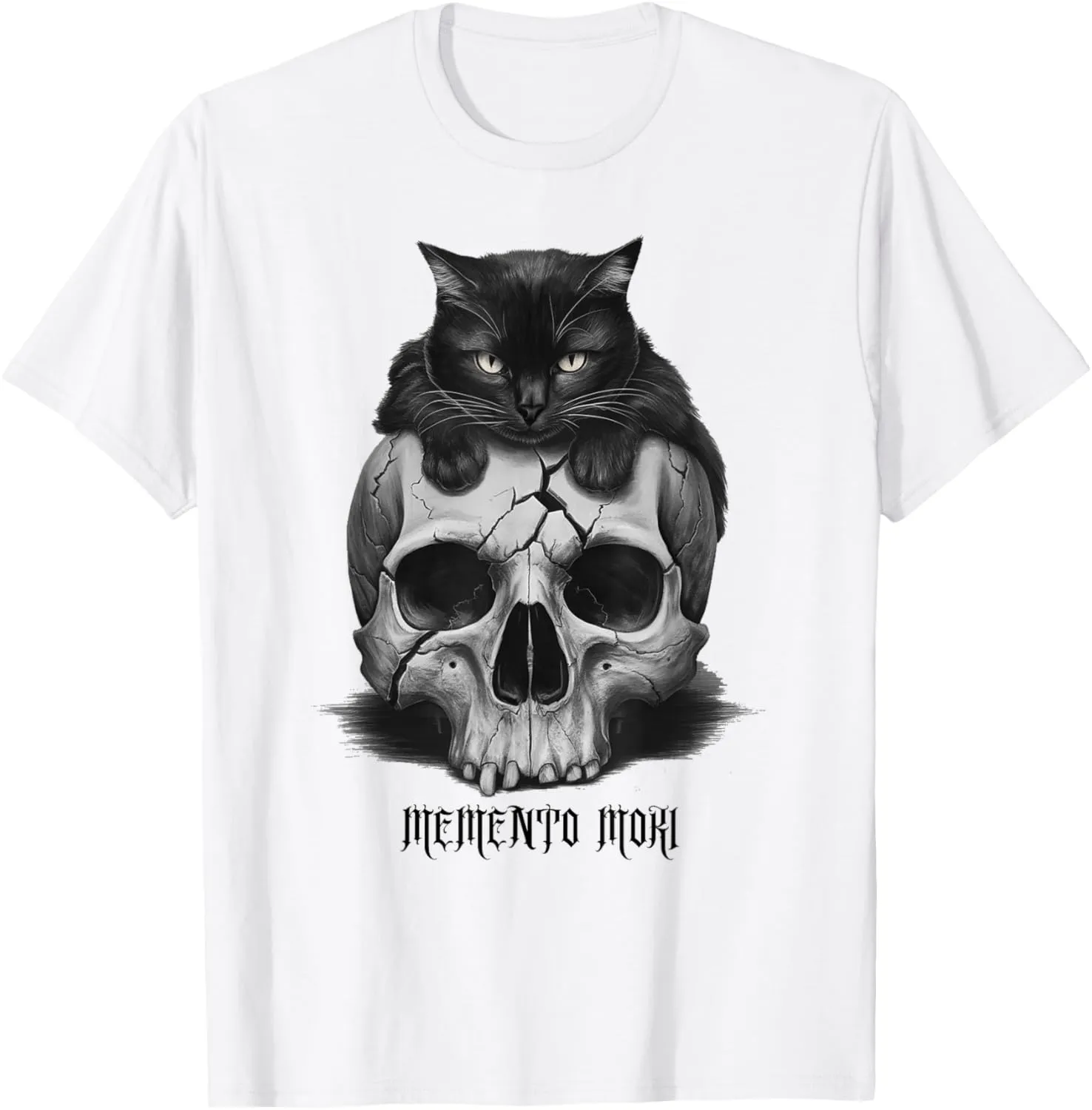 Stoic Philosophy Memento Mori Cat & Skull Macabre T-Shirt