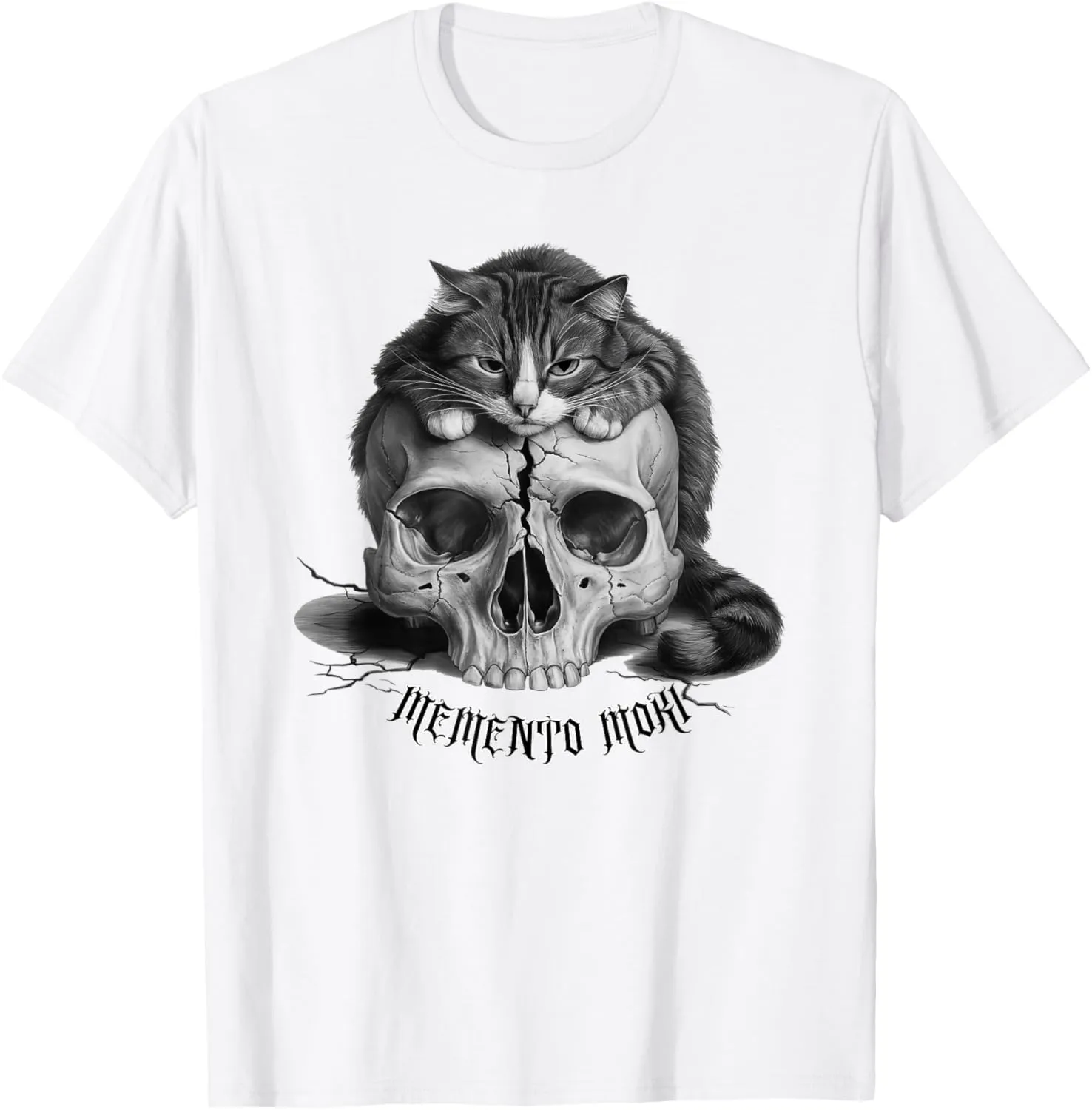 Stoic Philosophy Memento Mori Cat & Skull Macabre T-Shirt