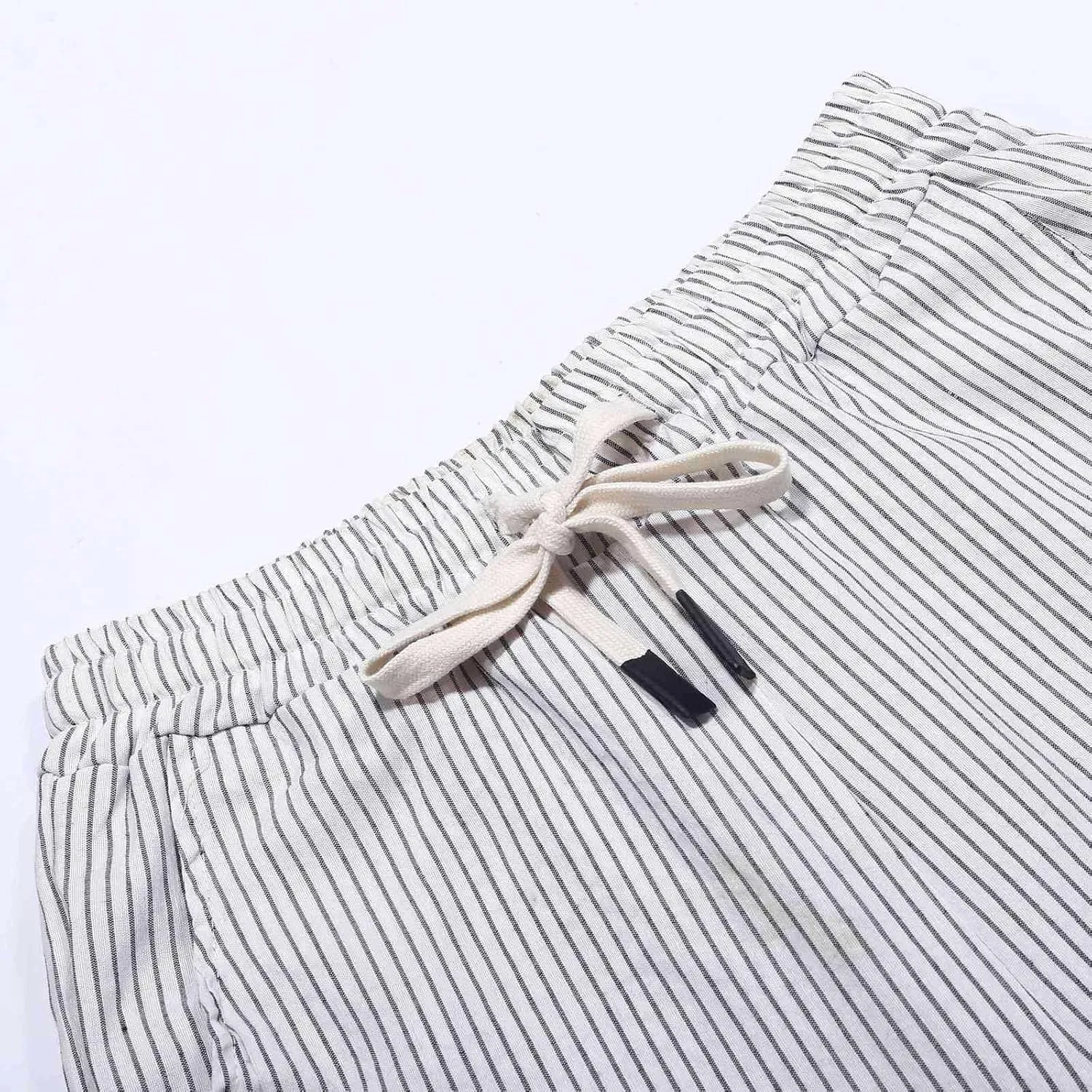 Striped Linen Pants Women 2025 Summer Casual Elastic Waist Pants Wide Leg Drawstring Trousers with Pockets
