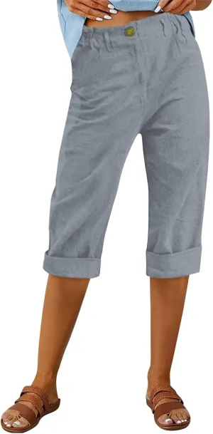 Summer Capri Pants Womens Casual Elastic Waist Cropped Trouser Fashion Resort Wear Beach Vacation Capris Clothes