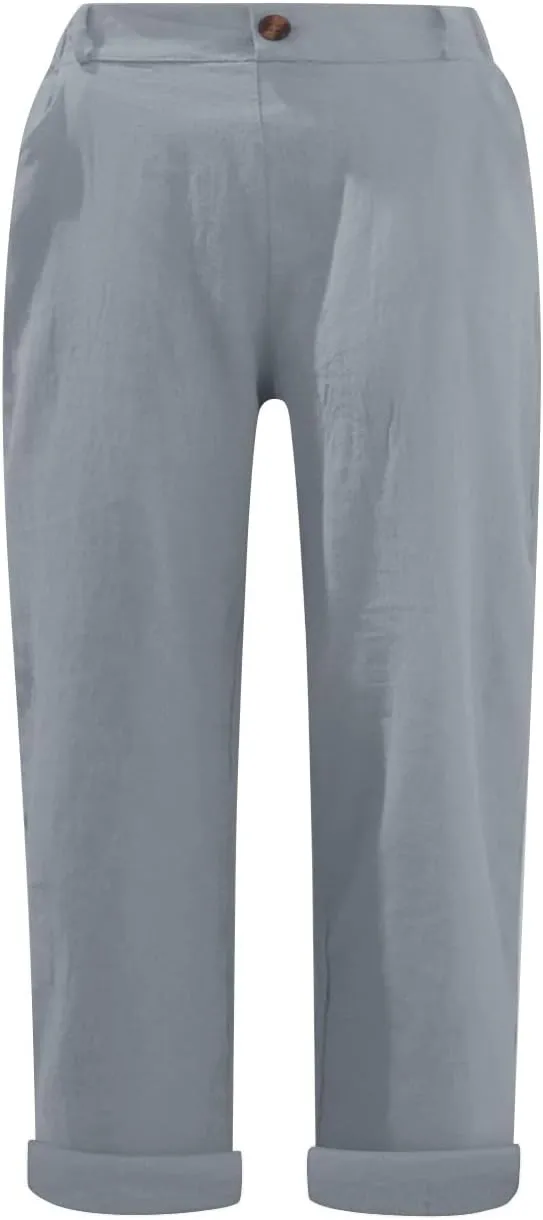 Summer Capri Pants Womens Casual Elastic Waist Cropped Trouser Fashion Resort Wear Beach Vacation Capris Clothes