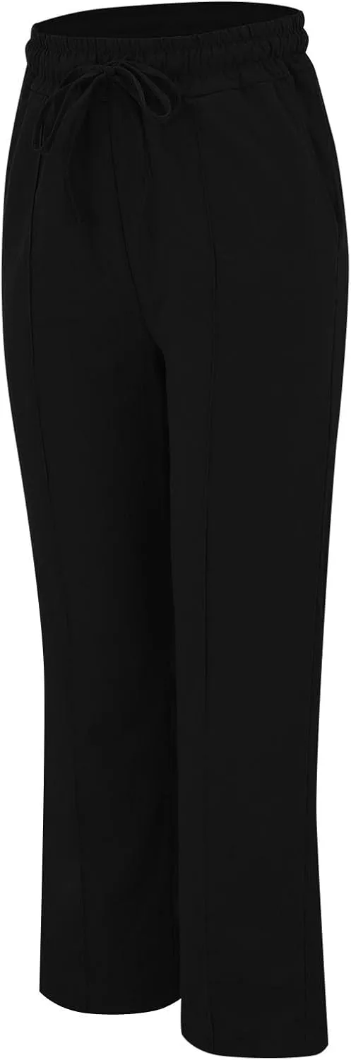 Summer Linen Pants for Women 2025 Casual Drawstring High Waisted Linen Pants Beach Wide Leg Trousers with Pockets