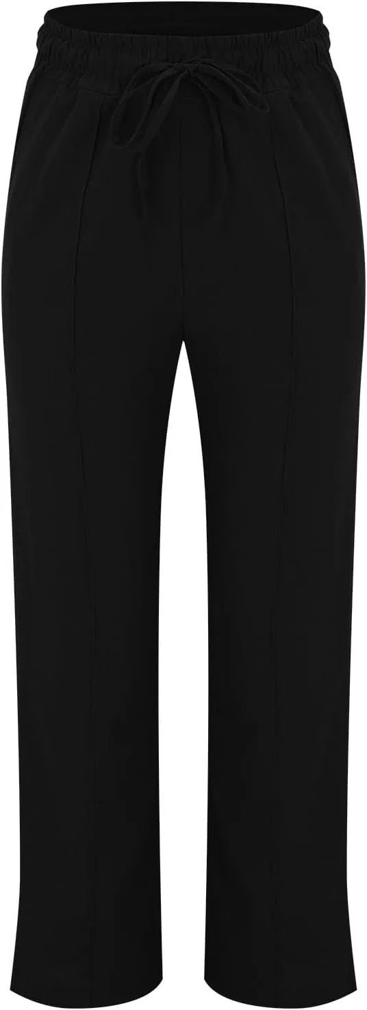 Summer Linen Pants for Women 2025 Casual Drawstring High Waisted Linen Pants Beach Wide Leg Trousers with Pockets