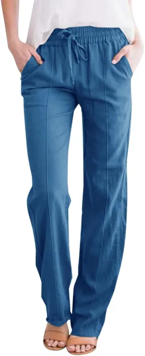 Sweatpants Women Trousers High Waisted Lounge, Travel Pants Women Workout Straight Leg Summer Linen Cotton