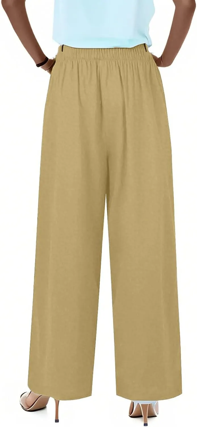 Sweatpants Women Trousers with Pockets Cotton Linen High Waisted Cargo, Travel Pants Wide Leg Summer Petite