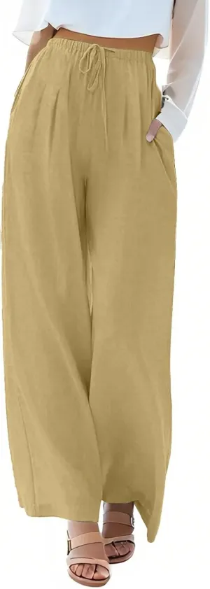 Sweatpants Women Trousers with Pockets Cotton Linen High Waisted Cargo, Travel Pants Wide Leg Summer Petite