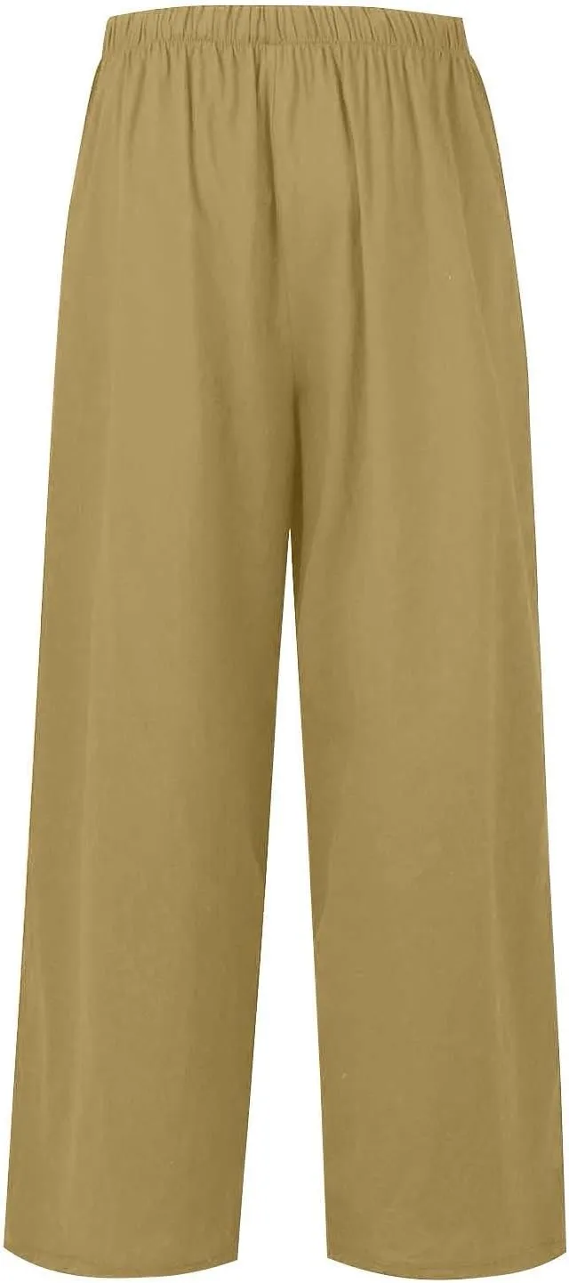 Sweatpants Women Trousers with Pockets Cotton Linen High Waisted Cargo, Travel Pants Wide Leg Summer Petite