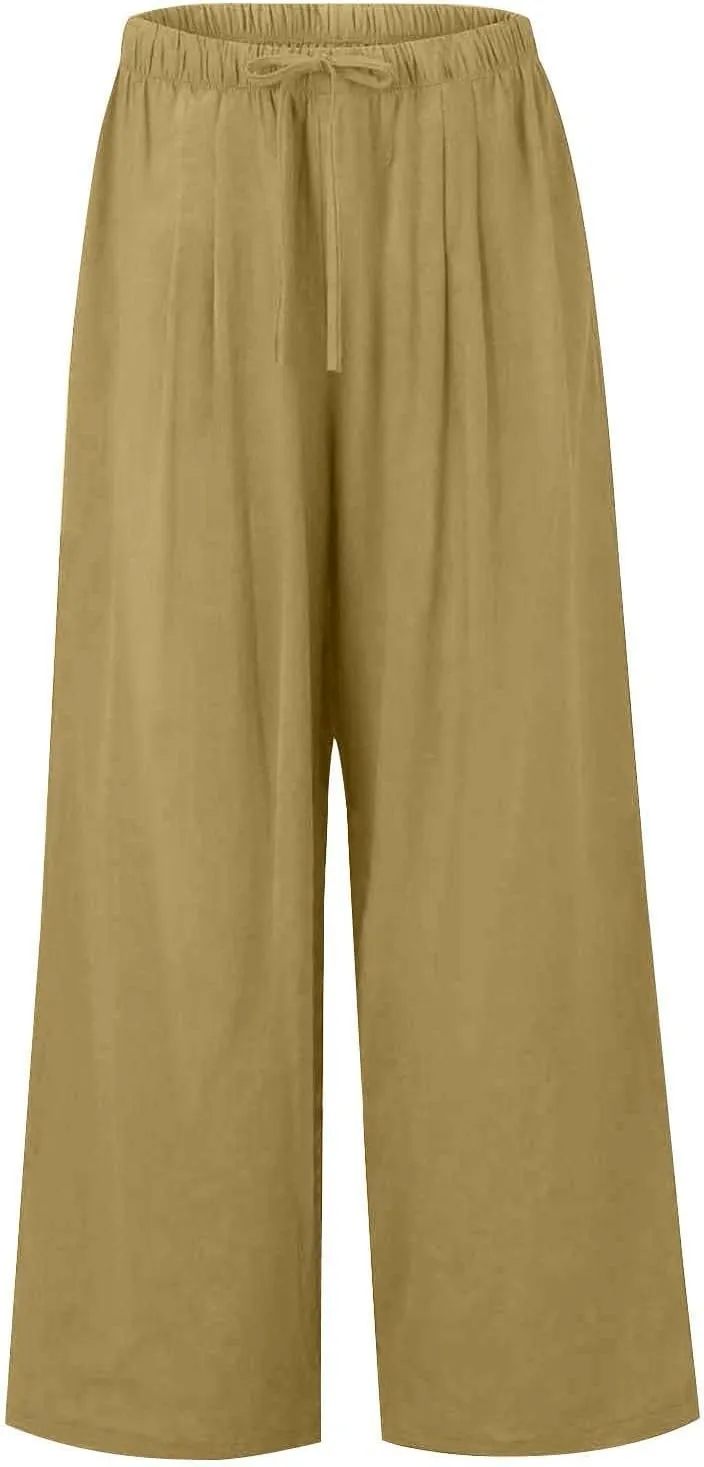 Sweatpants Women Trousers with Pockets Cotton Linen High Waisted Cargo, Travel Pants Wide Leg Summer Petite