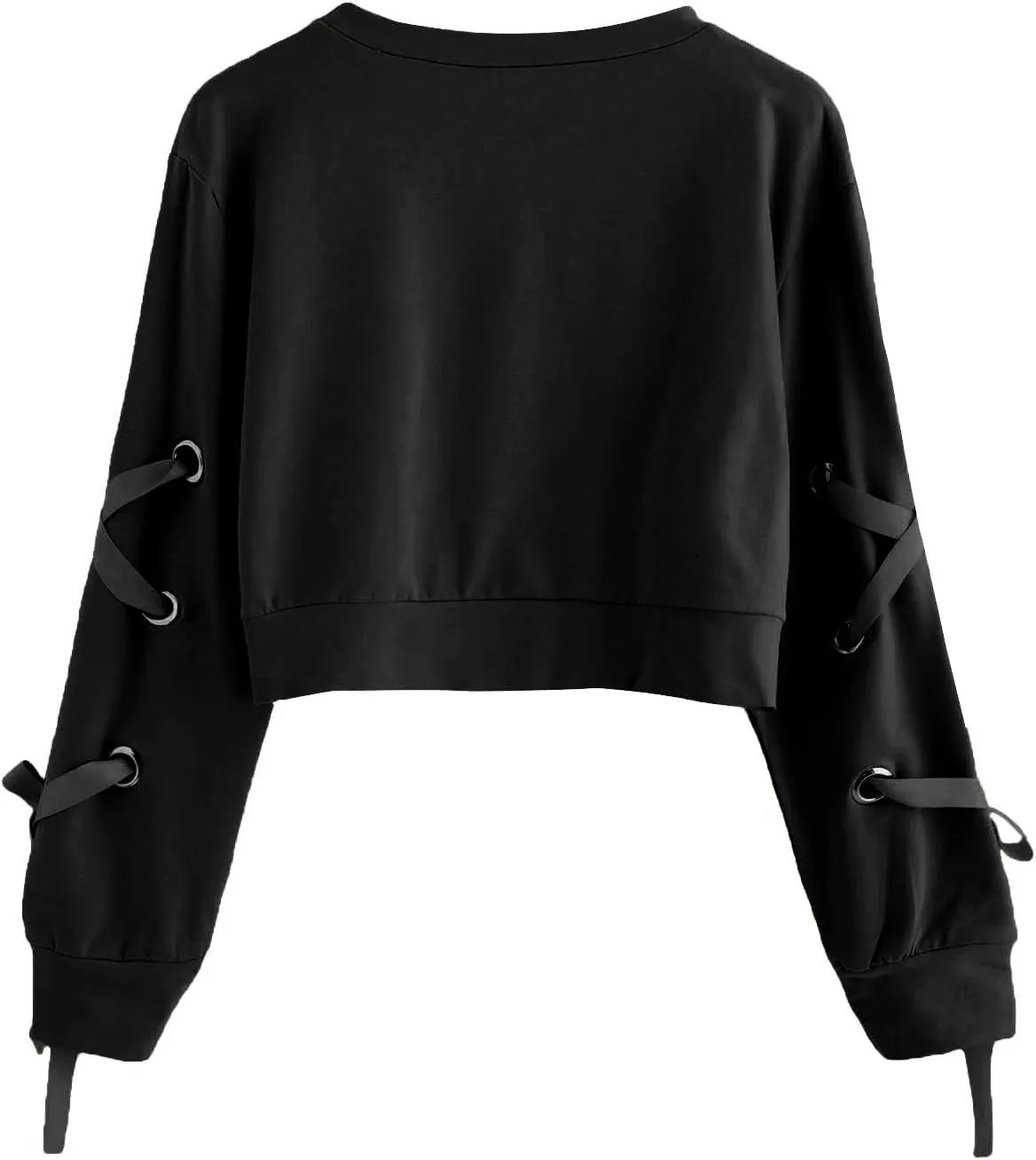 SweatyRocks Women's Casual Lace Up Long Sleeve Pullover Crop Top Sweatshirt