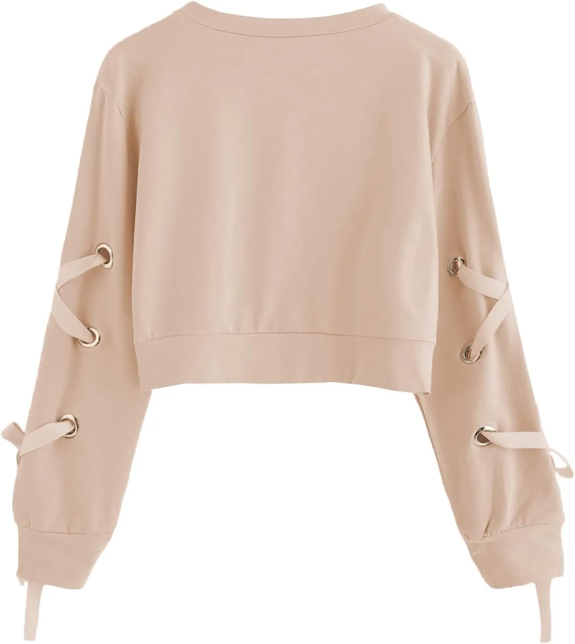 SweatyRocks Women's Casual Lace Up Long Sleeve Pullover Crop Top Sweatshirt
