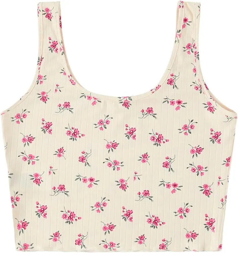 SweatyRocks Women's Casual Summer Floral Print Sleeveless Stretch Crop Tank Top