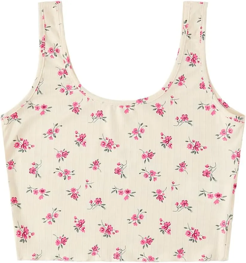 SweatyRocks Women's Casual Summer Floral Print Sleeveless Stretch Crop Tank Top