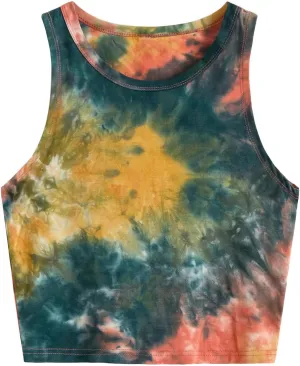 SweatyRocks Women's Tie Dye Sleeveless Workout Casual Cropped Tank Top Shirts