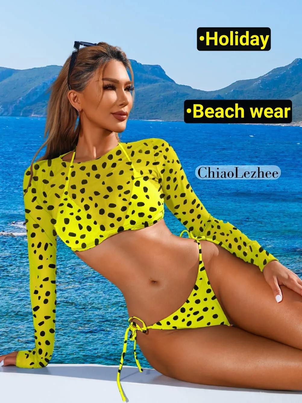 Tan Through Mini Bikini, 3 Piece Sheer Top, Size Runs Small