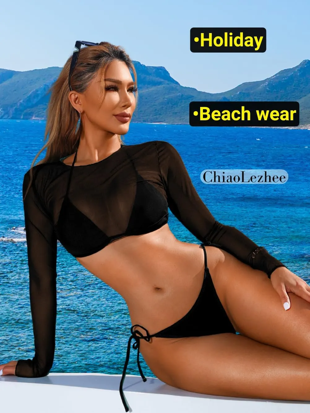 Tan Through Mini Bikini, 3 Piece Sheer Top, Size Runs Small