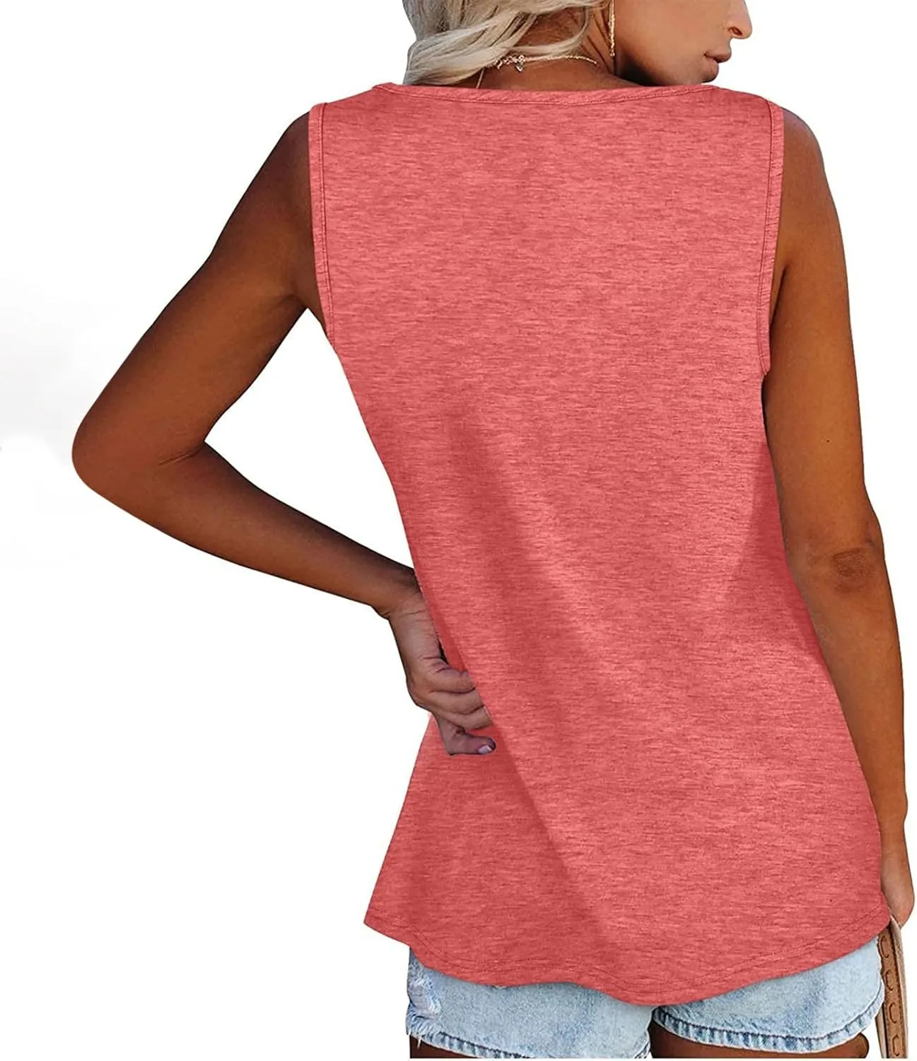 Tank Top For Women Summer Casual Solid Sleeveless Basic Cami Shirts Plus Size Henley Button Down Tunics Tshirts