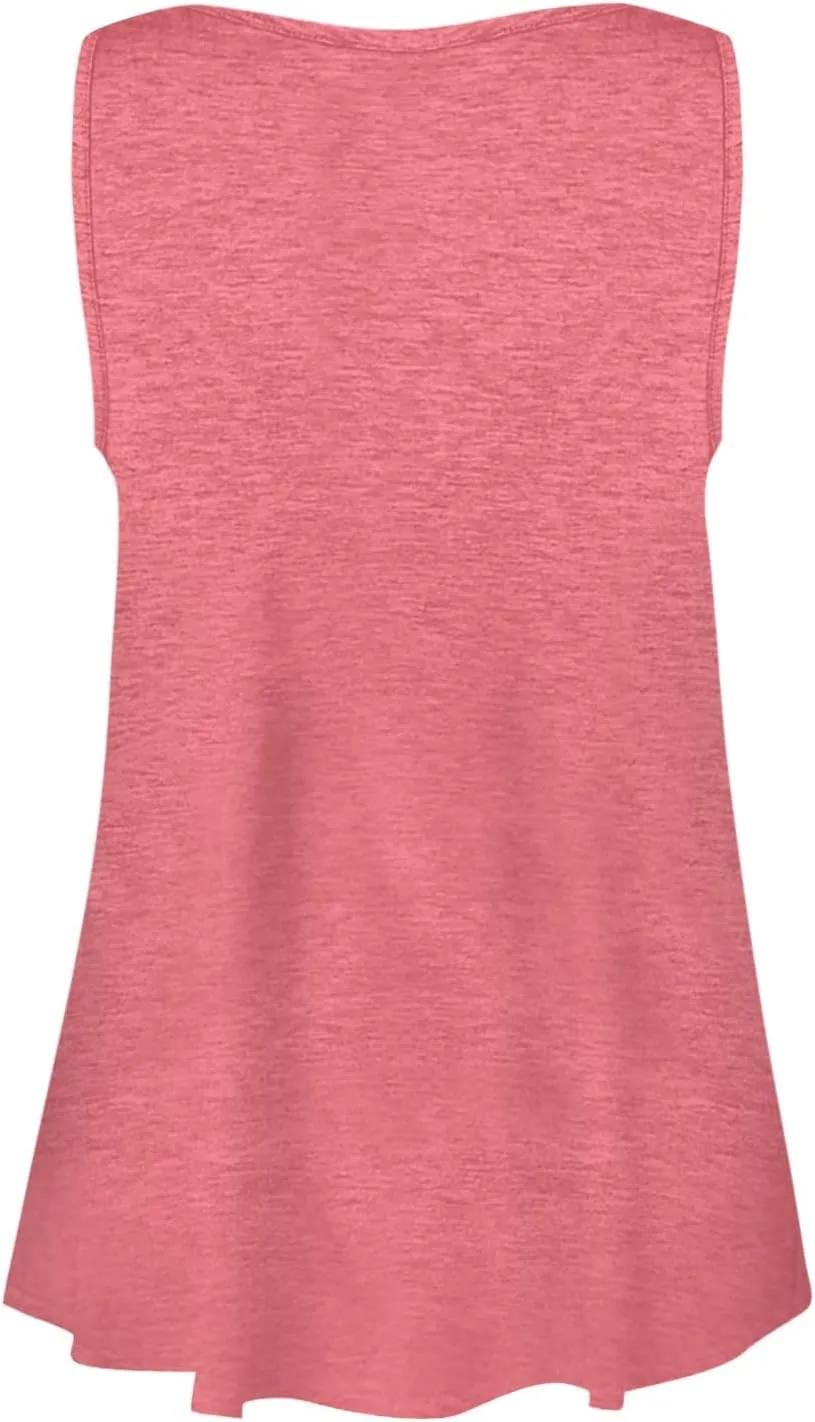Tank Top For Women Summer Casual Solid Sleeveless Basic Cami Shirts Plus Size Henley Button Down Tunics Tshirts