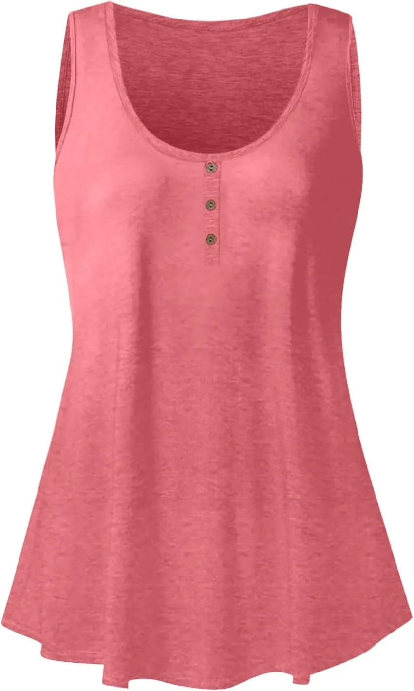 Tank Top For Women Summer Casual Solid Sleeveless Basic Cami Shirts Plus Size Henley Button Down Tunics Tshirts