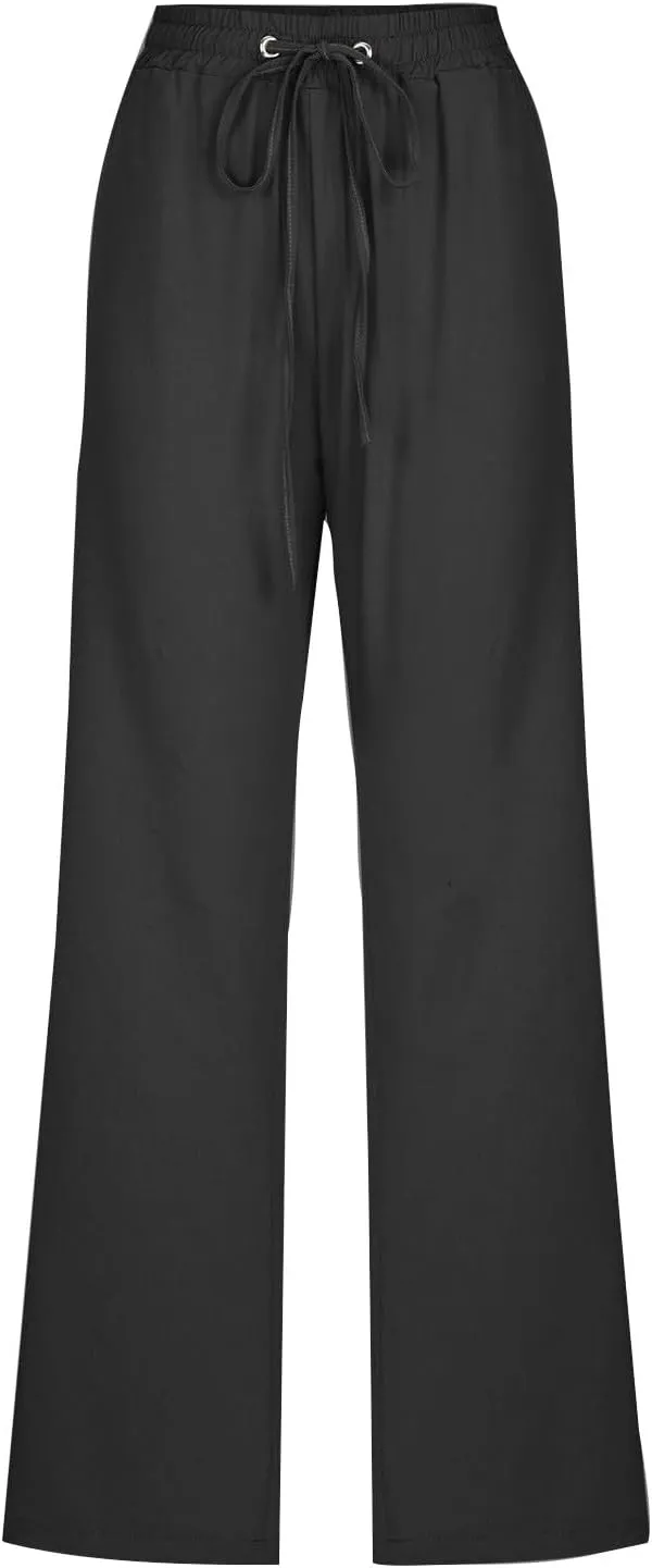TARIENDY Womens Casual Cotton Linen Pants Lightweight Summer Loose Fit Elastic Waist Pant Lounge Beach Vacation Trousers