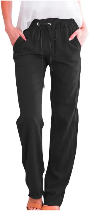 TARIENDY Womens Casual Cotton Linen Pants Lightweight Summer Loose Fit Elastic Waist Pant Lounge Beach Vacation Trousers