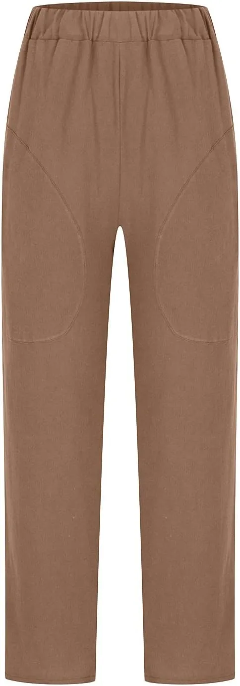 TARIENDY Womens Casual Pants Straight Leg Elastic Waist Summer Pant Plus Size Comfy Trousers Beach Outfits with Pockets