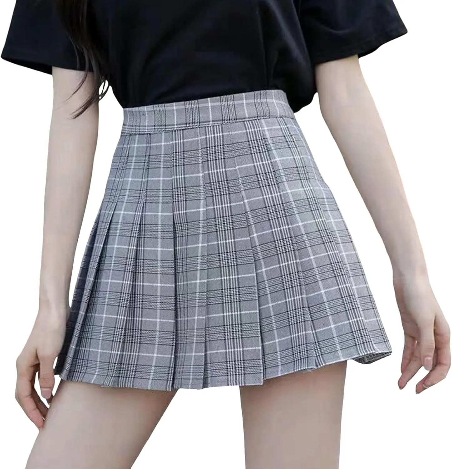 Teen Girls Pleated Mini Skirt Preppy Plaid Skirts Elastic High Waisted Uniform Skirt Plus Size Tartan Skirts for School Girl