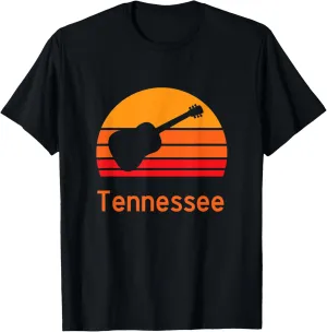 Tennessee Design Acoustic Guitar Silhouette Vintage Sunset T-Shirt