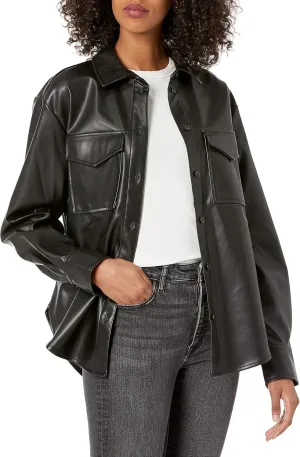 The Drop Women's @Lisadnyc Faux Leather Long Shirt Jacket