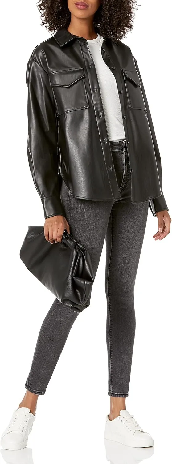 The Drop Women's @Lisadnyc Faux Leather Long Shirt Jacket