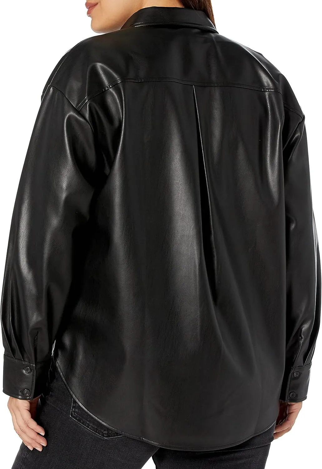 The Drop Women's @Lisadnyc Faux Leather Long Shirt Jacket