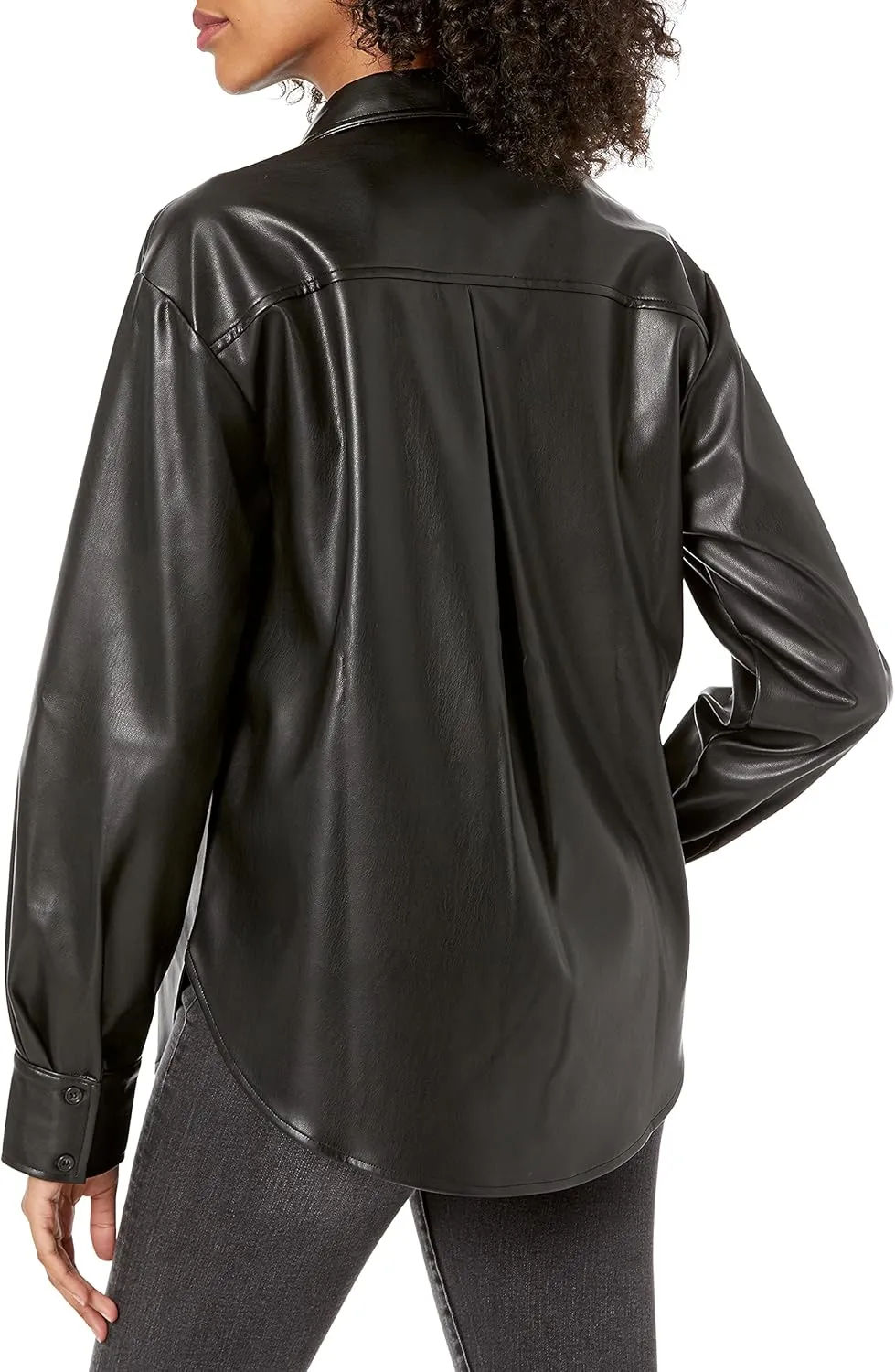 The Drop Women's @Lisadnyc Faux Leather Long Shirt Jacket