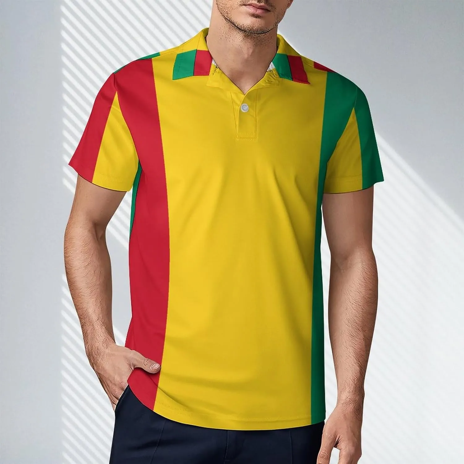 The Republic of Guinea Flag Men's Polo-Shirt Regular-Fit Short Sleeve Sports Quick Dry Golf Tennis T-Shirt