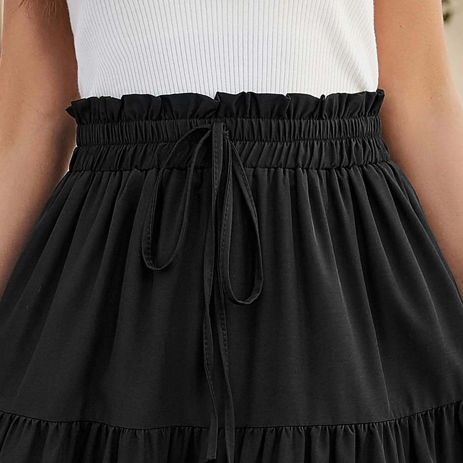 Tiered Maxi Skirts for Women Comfy Elastic High Waisted Ruffle Hem Flowy Swing Summer Cover Ups Long Skorts