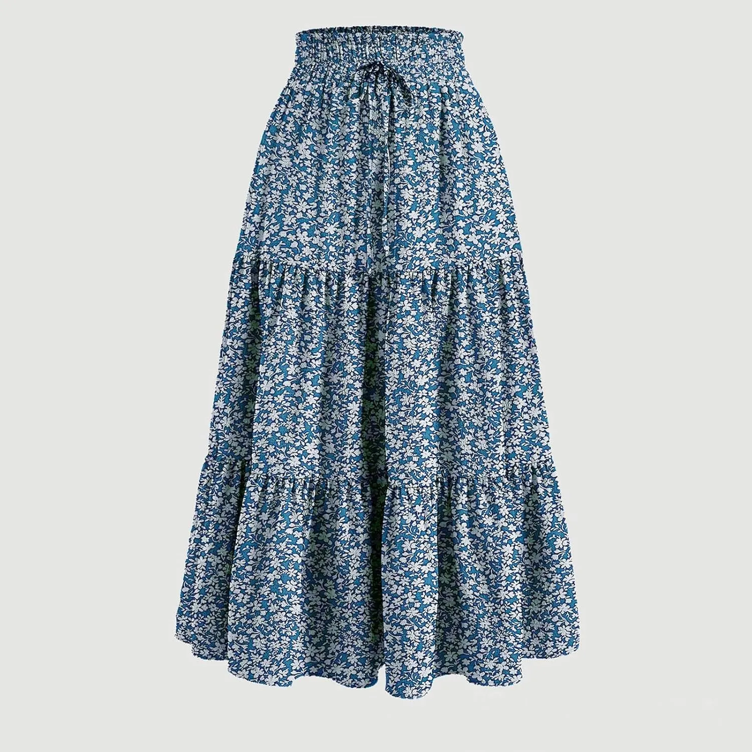 Tiered Maxi Skirts for Women Comfy Elastic High Waisted Ruffle Hem Flowy Swing Summer Cover Ups Long Skorts