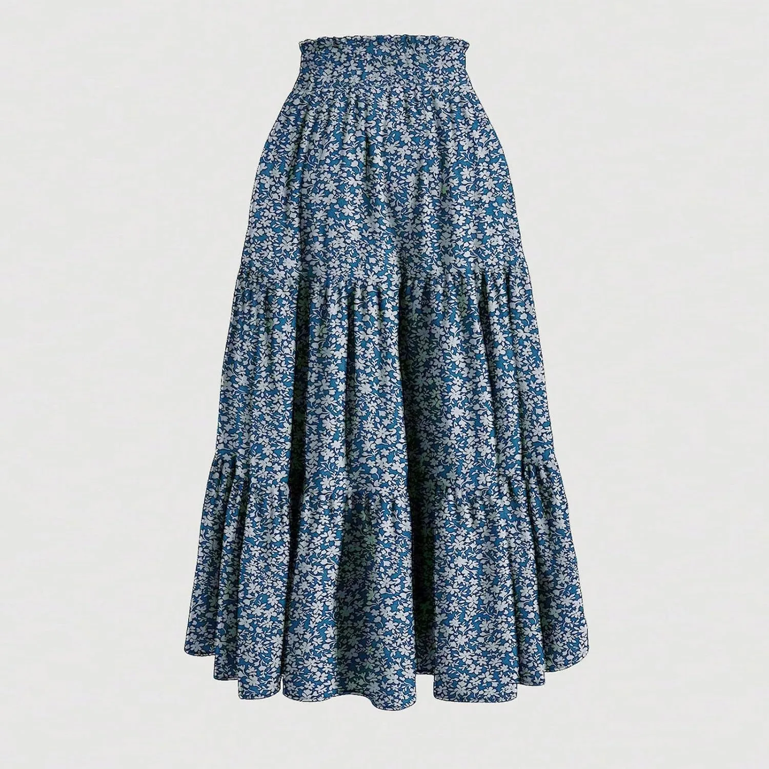 Tiered Maxi Skirts for Women Comfy Elastic High Waisted Ruffle Hem Flowy Swing Summer Cover Ups Long Skorts