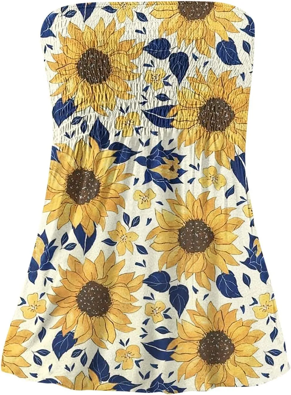 Tube Tops for Women Smocked Ruffled Floral Print Tanks Sleeveless Strapless Tube Tops Business Casual Bandeau