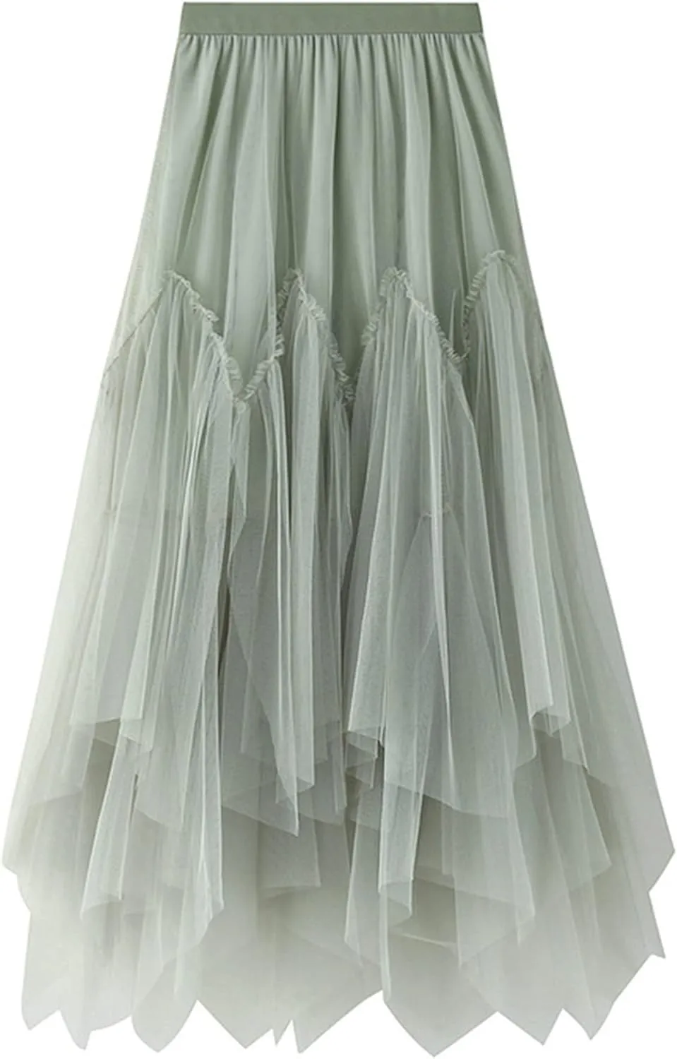 Tulle Skirts for Women 3 Layered Asymmetrical Hem Tulle A-Line Midi Skirt