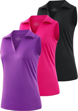 Ullnoy Women's Lightweight Polos Tops Sleeveless Golf Polo Shirt for Women Moisture Wicking Activewear Polos Tops Pack