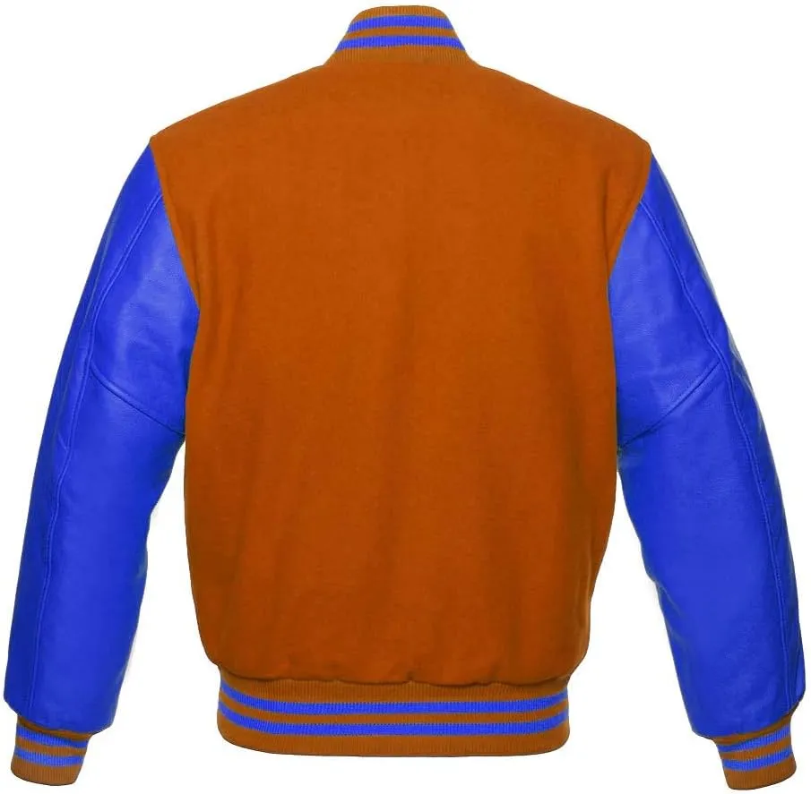 Varsity Jacket Baseball Letterman Bomber School Collage Premium Wool & Royal Blue Genuine leather sleeves
