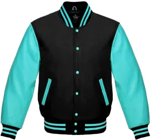 Varsity Jacket Baseball Letterman Bomber School Collage Premium Wool & Tiffany Genuine leather sleeves