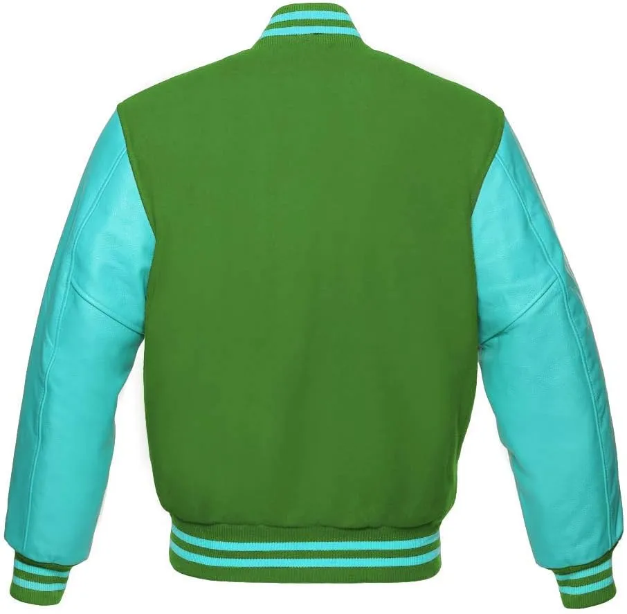 Varsity Jacket Baseball Letterman Bomber School Collage Premium Wool & Tiffany Genuine leather sleeves