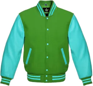 Varsity Jacket Baseball Letterman Bomber School Collage Premium Wool & Tiffany Genuine leather sleeves