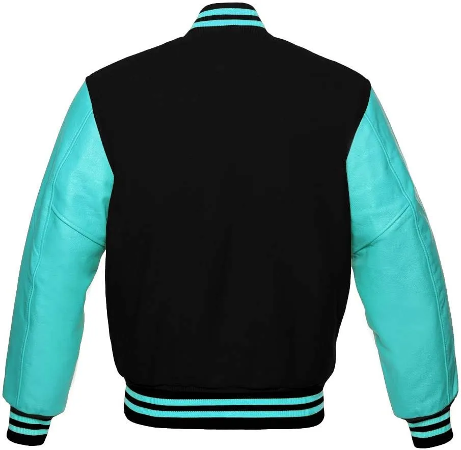 Varsity Jacket Baseball Letterman Bomber School Collage Premium Wool & Tiffany Genuine leather sleeves
