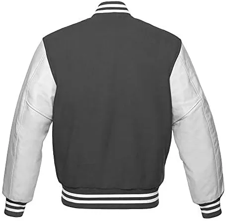 Varsity jacket Baseball Letterman Bomber School Collage Premium Wool and Genuine White Leather Sleeves Jacket